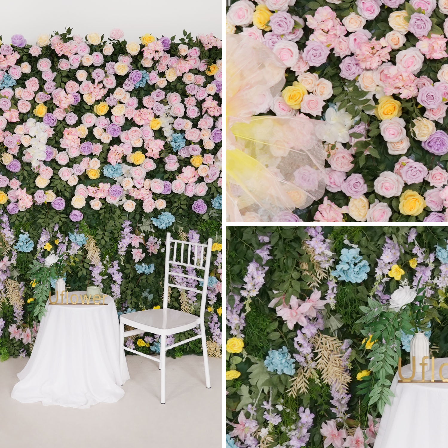 Uflower Flower Wall 3D Purple Pink Rose Floral Backdrop Wedding Party Proposal Decor