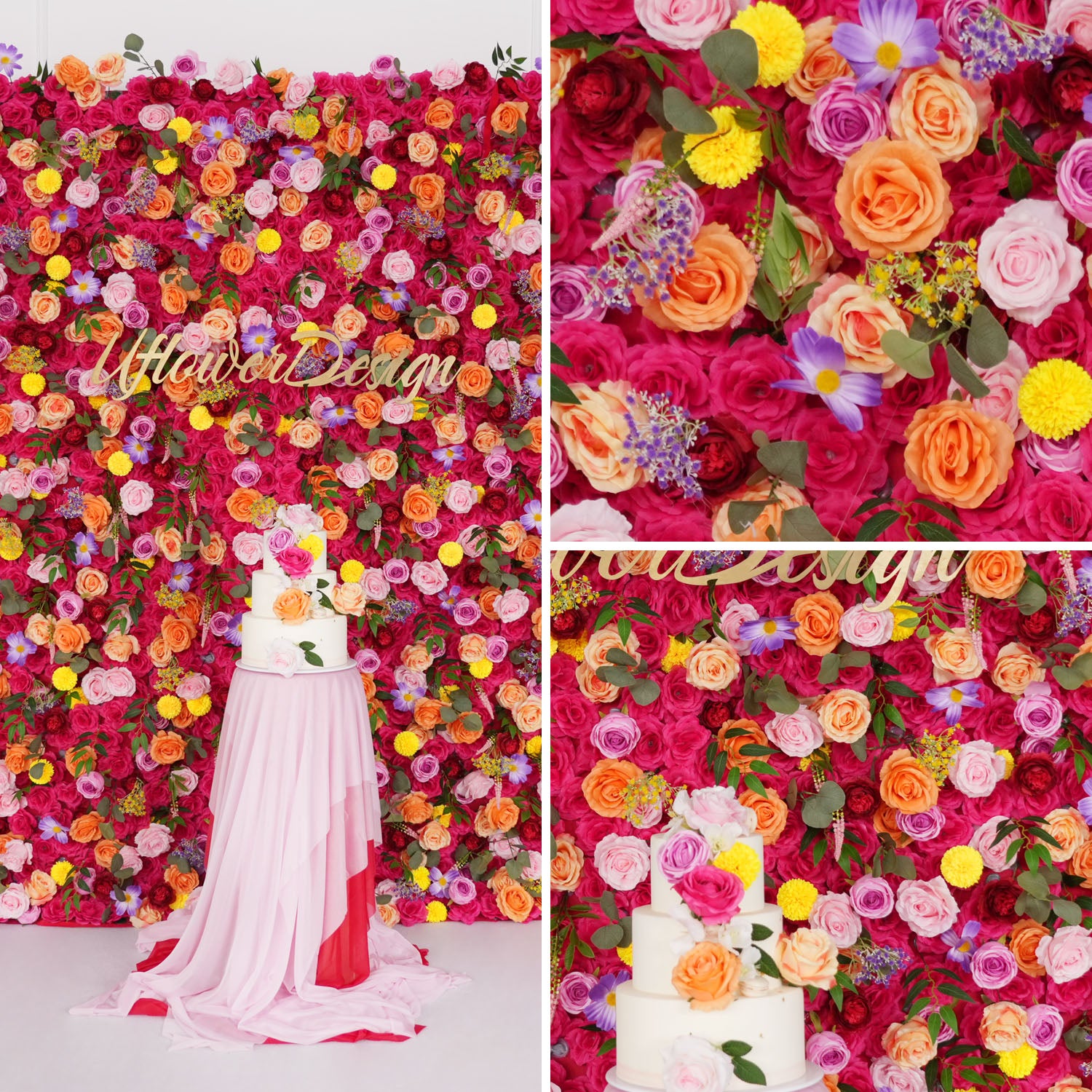 Uflower Artificial Colored Flower Wall Wedding Backdrop Deco Birthday Party