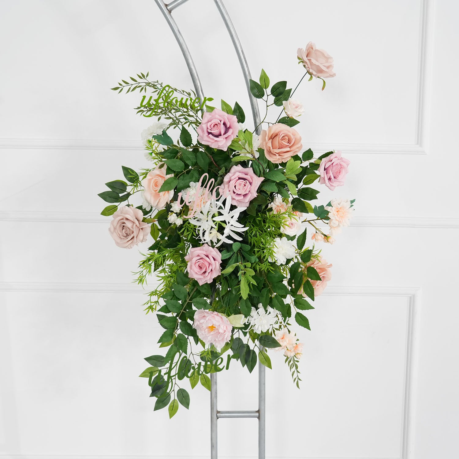 Uflower Pink Rose Green Leaf Hang Flower Floor Floral Wedding Party Event Props