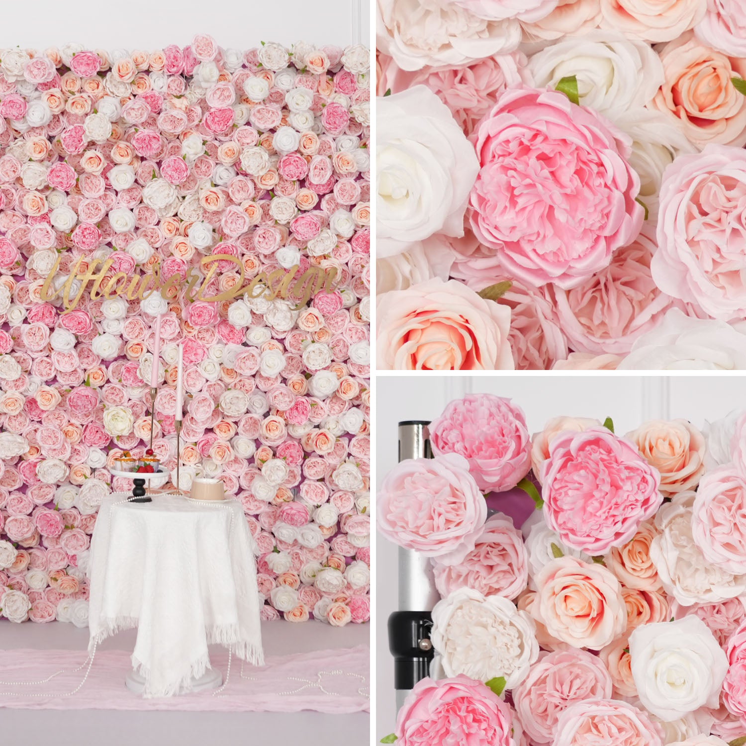 Uflower Artificial Pink Rose Wall Wedding Backdrop Decor