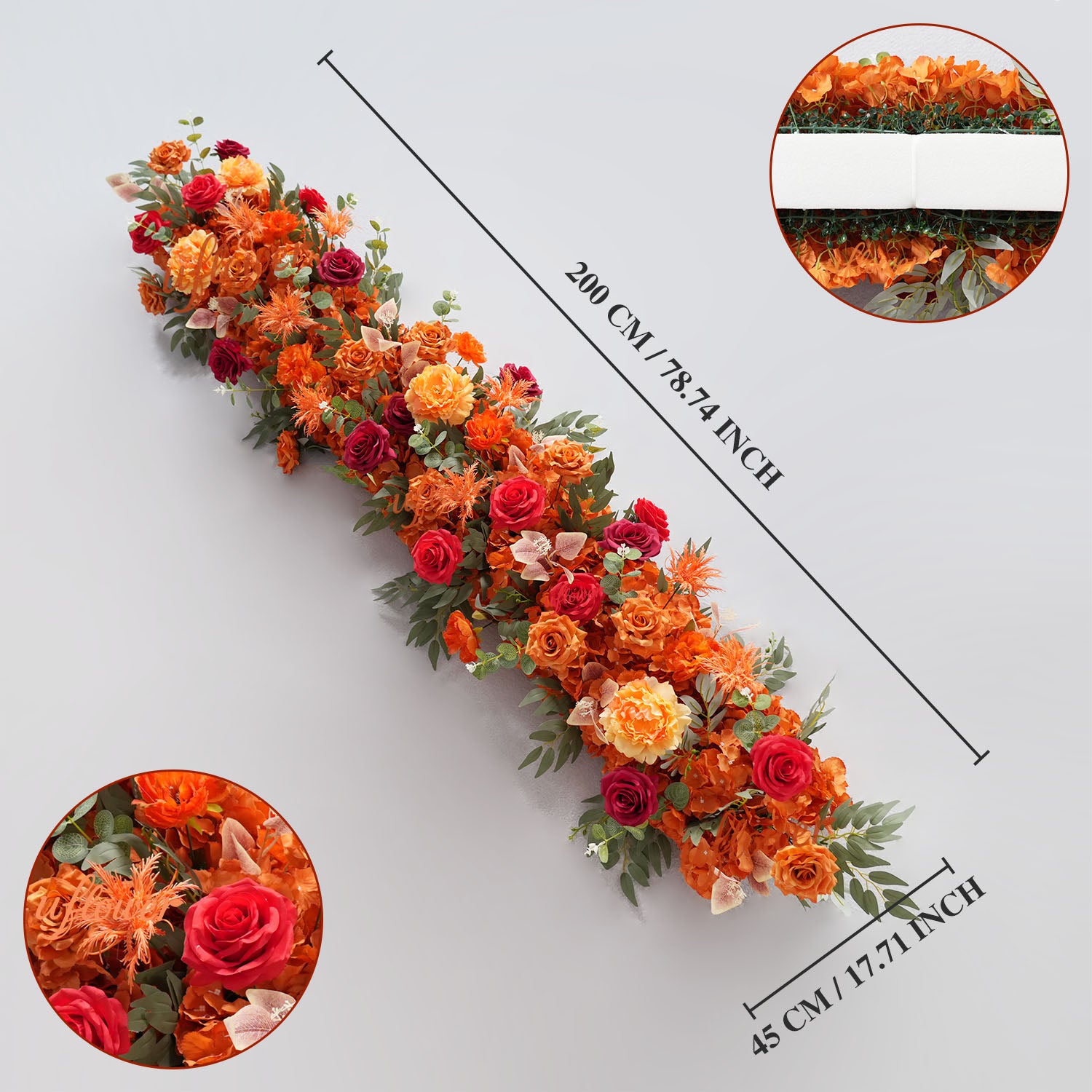 Uflower Orange Red Rose Floral Square Arch Wedding Party Ceremony Backdrop Decor