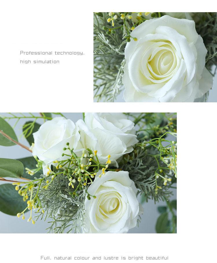 White simulated velvet rose bouquet desktop decoration