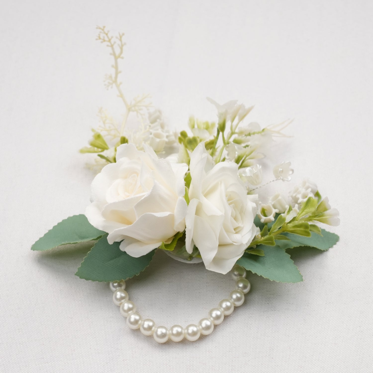 Uflower White Series With Greenery  Bride Bouquet Wrist Corsage Groom Boutonniere Wedding Event Supplies