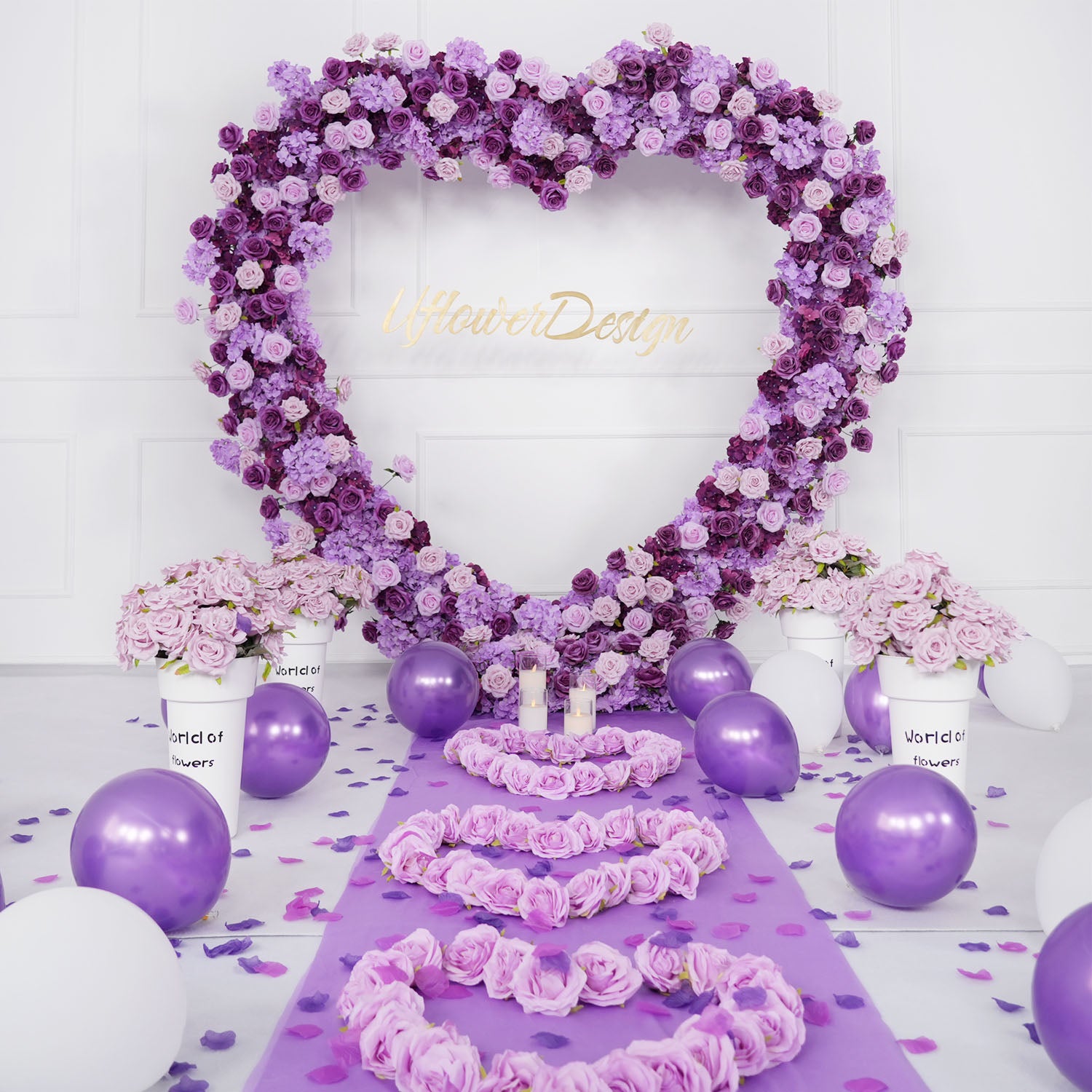 Artificial Purple Rose Heart Arch Wedding Decor