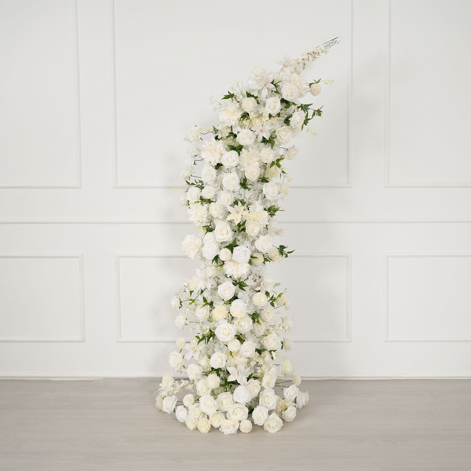 Uflower White Dahlia Floral Horn Arch Wedding Party Backdrop Decor