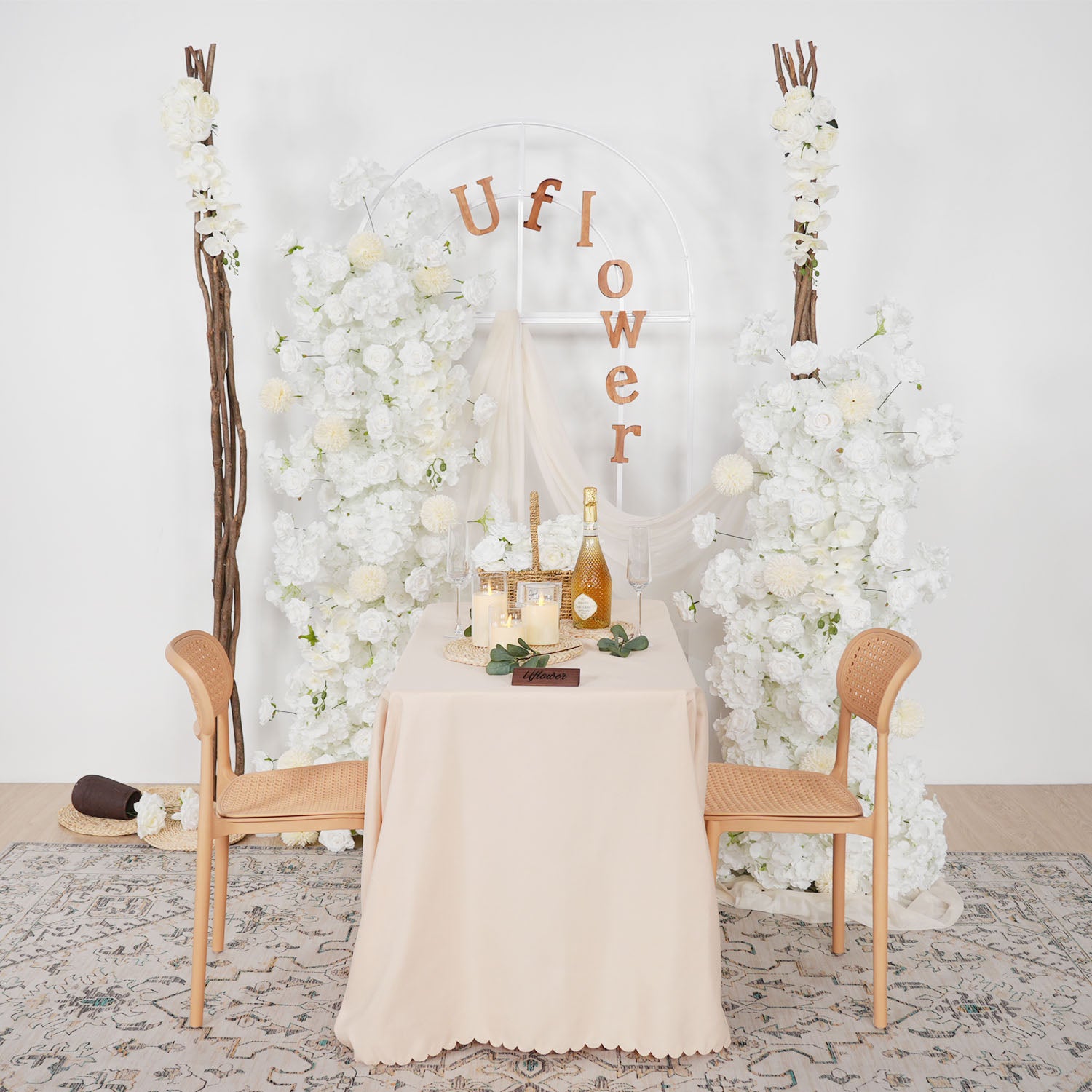 Artificial White Rose Wedding KT Backdrop Flower Row Decor