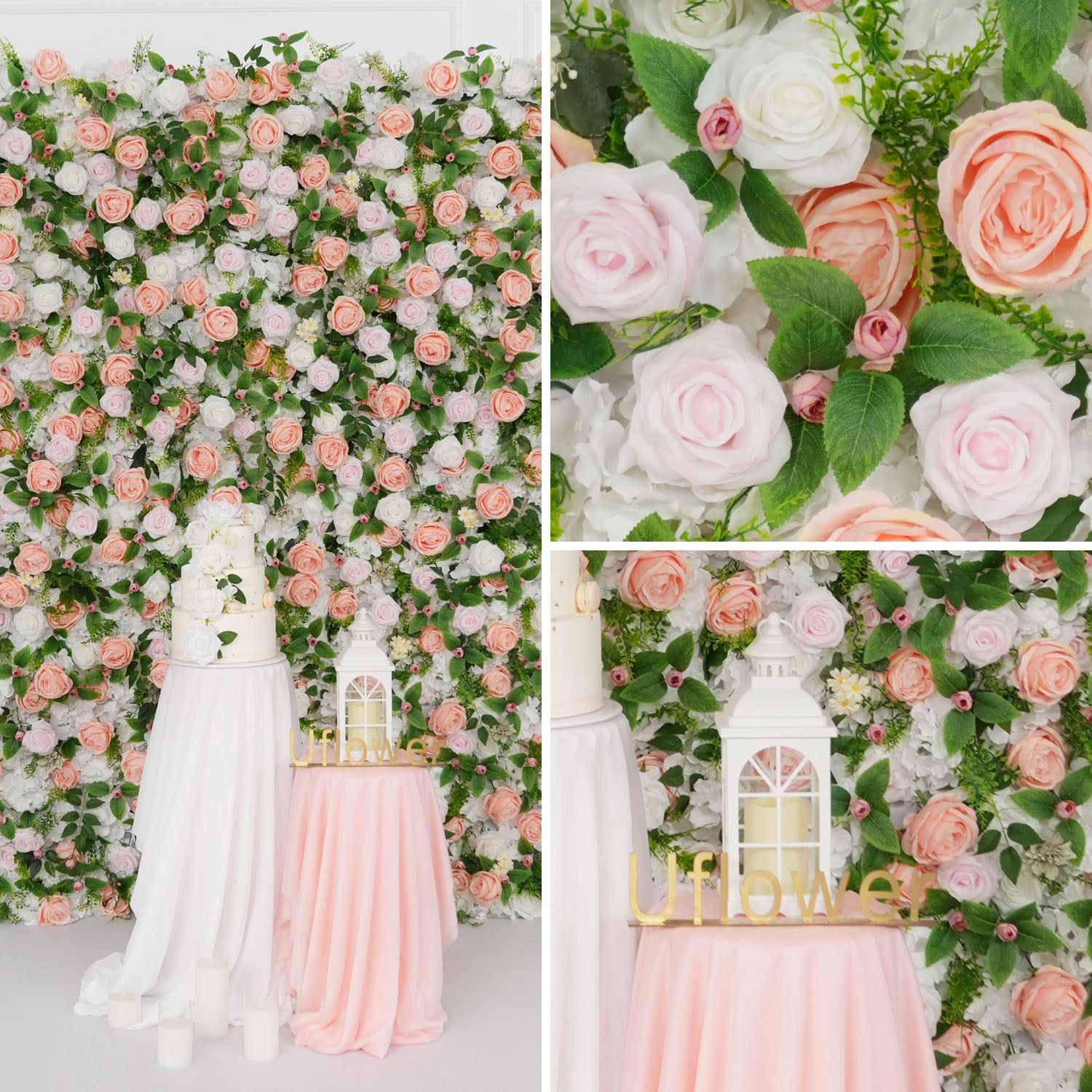 Uflower Artificial Pink White Flower Wall Wedding Backdrop Deco Birthday Party