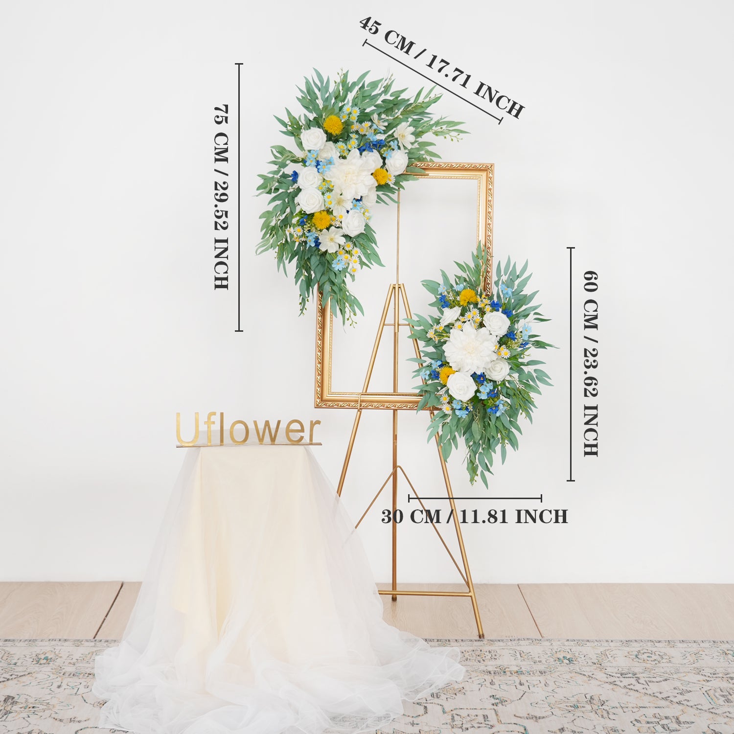 Uflower Rose Green White Flower Willow Leaf Wedding Welcome Flower Floral Decor