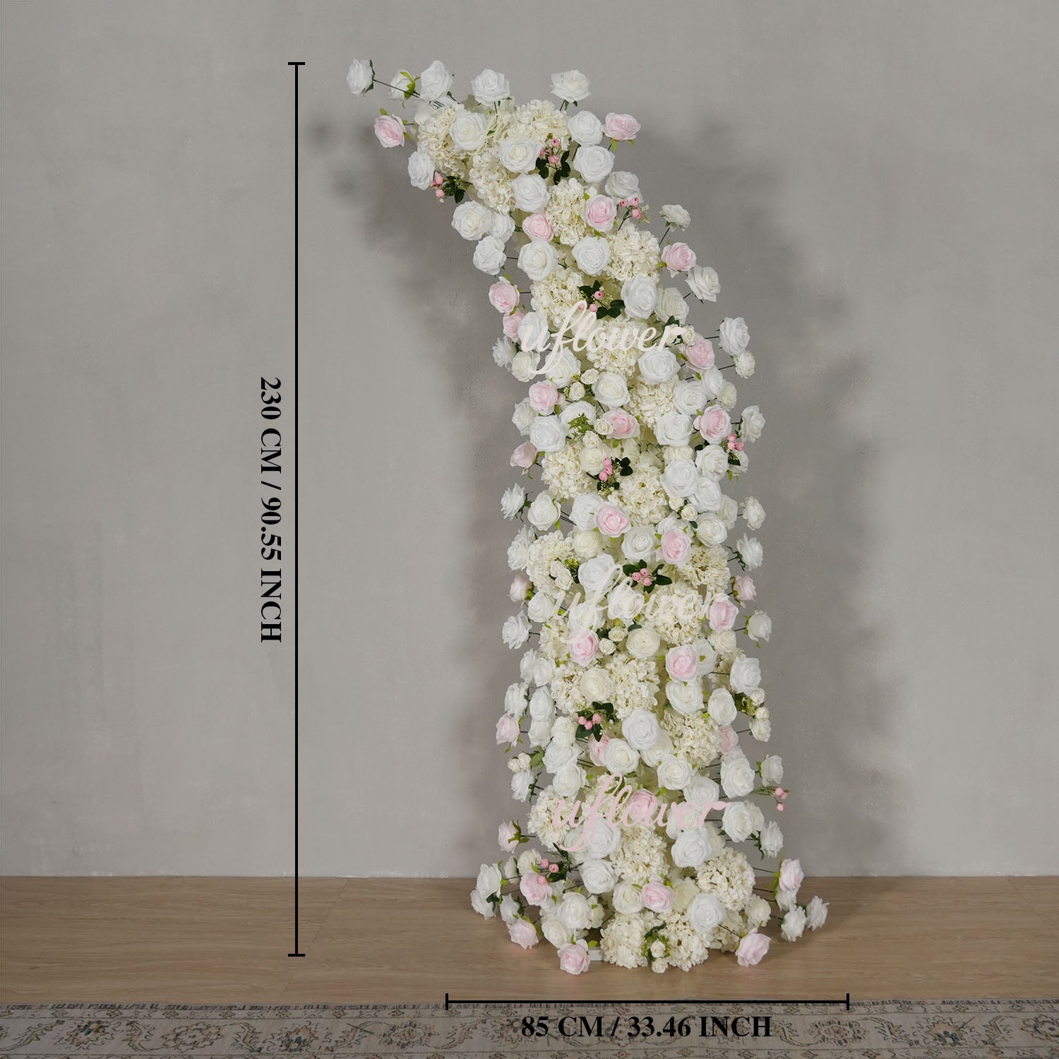 Uflower Pink White Rose Floral Horn Arch Wedding Party Backdrop Decor