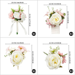 Uflower Pink White Series Bride Bouquet Wrist Corsage Groom Boutonniere Wedding Event Supplies