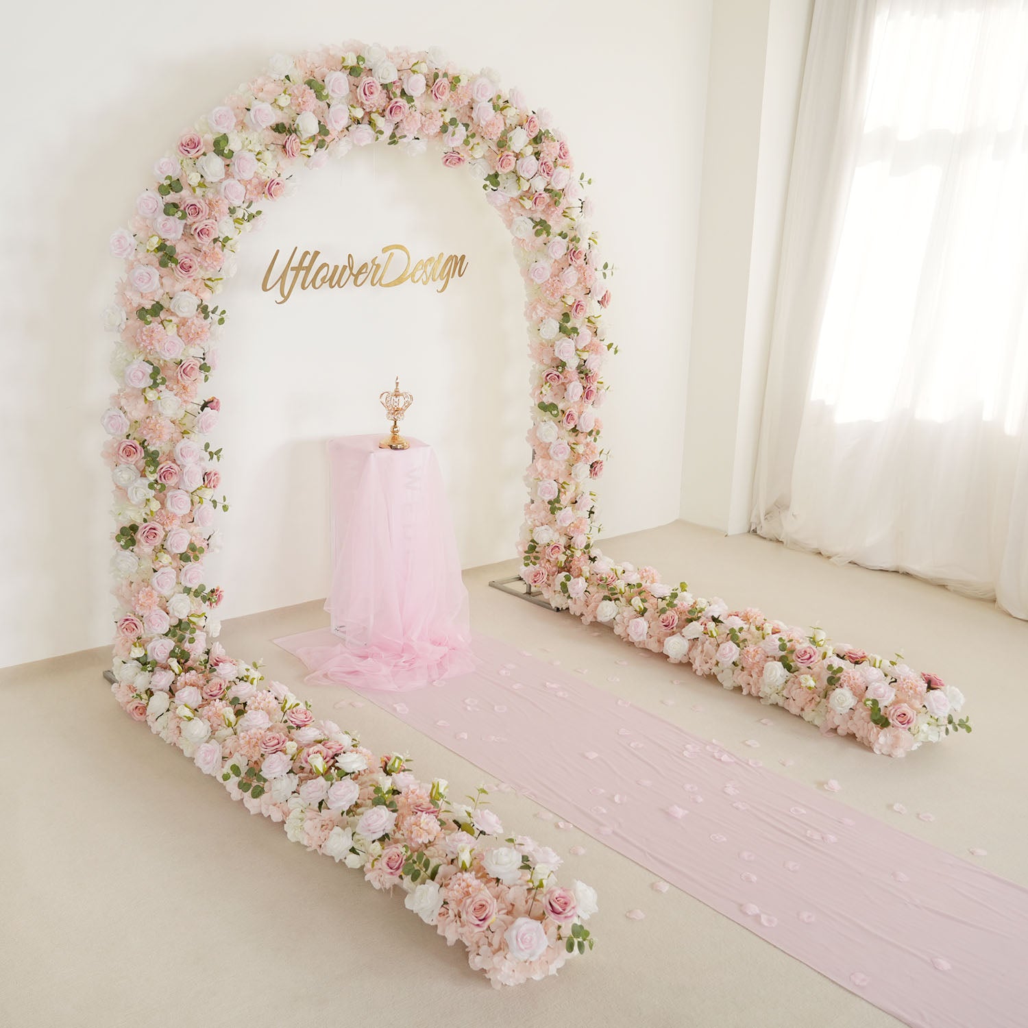 Uflower Pink Series Wedding Backdrop Arch Decor Floral Arrangement