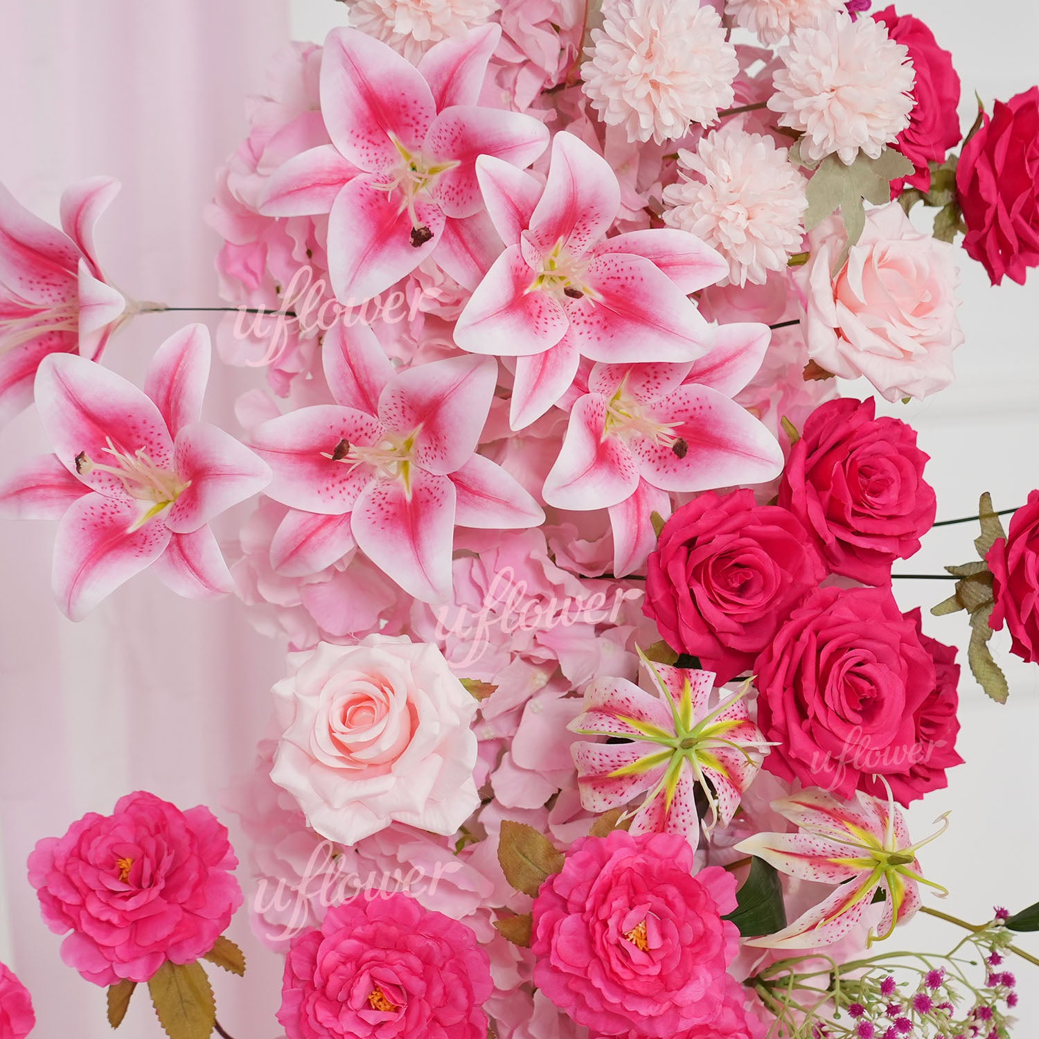 Uflower Rose Pink Floral Arrangement Wedding Backdrop Floral Props