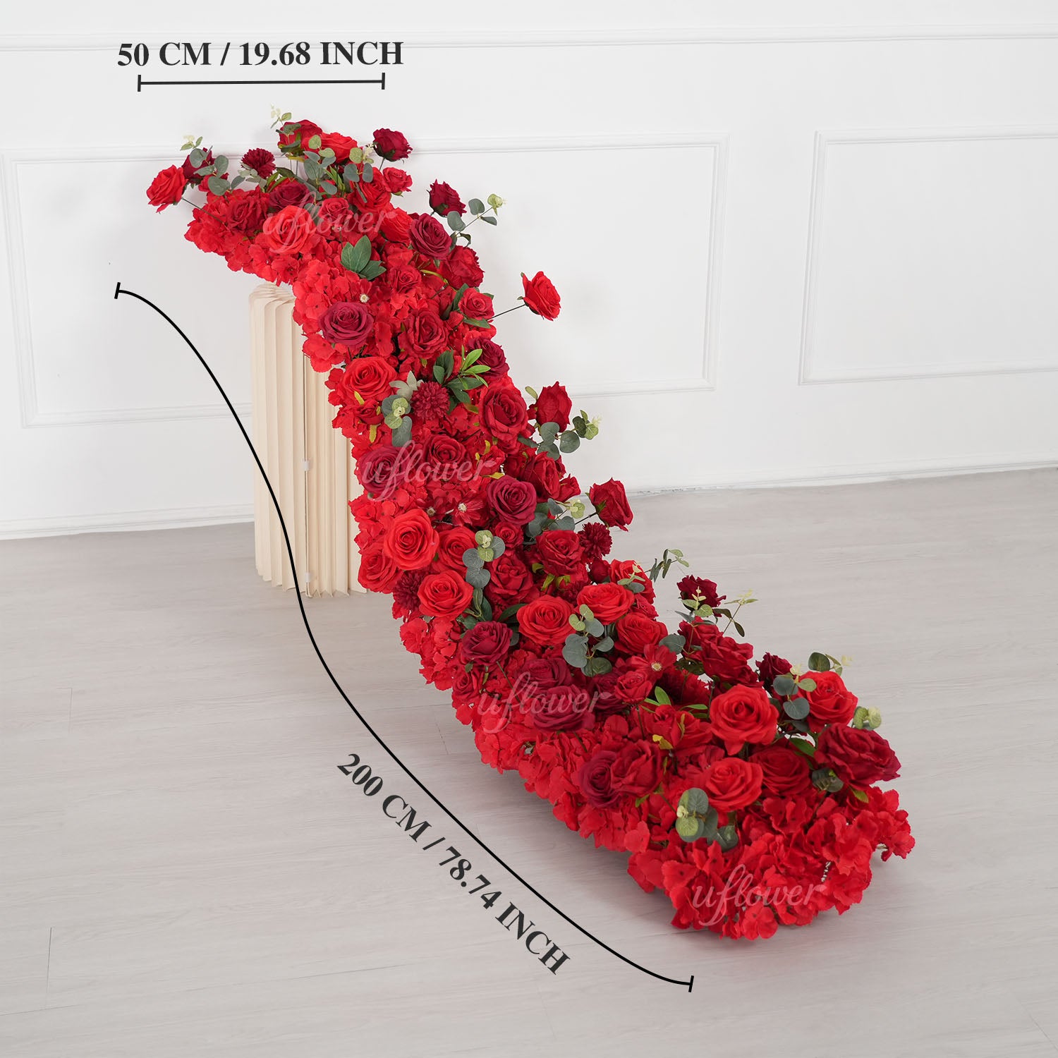 Uflower Red Rose Greenery Floral Door Arch Wedding Party Backdrop Decoration