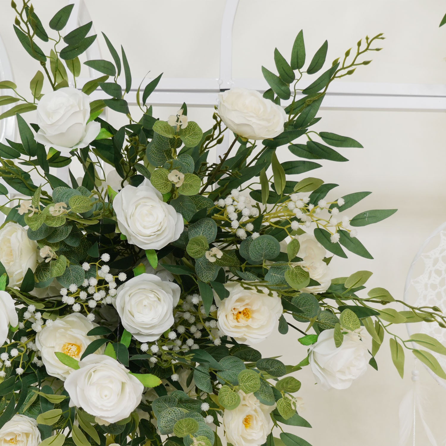 Artificial White Green Wedding KT Backdrop Flower Row Decor