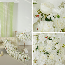 Uflower White Rose Table Runner Sofa Floral Wedding Backdrop Decor