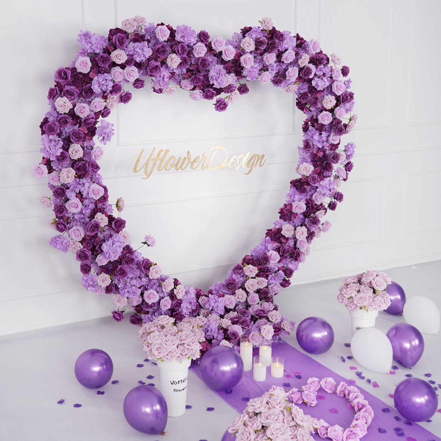 Artificial Purple Rose Heart Arch Wedding Decor