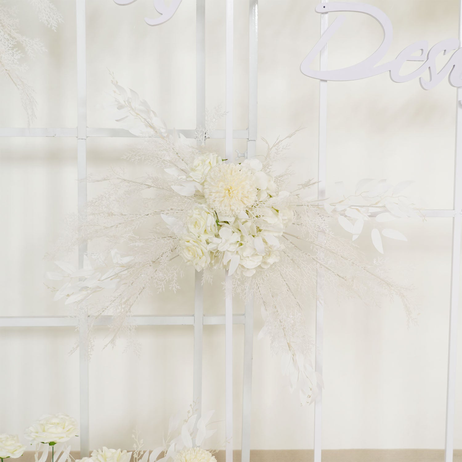 Artificial White Wedding KT Backdrop Flower Row Decor