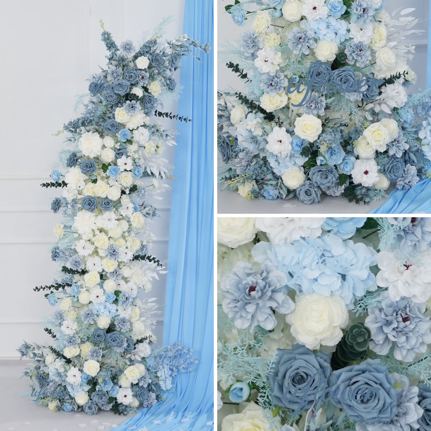 Uflower Blue White Floral Horn Arch Wedding Party Backdrop Decor