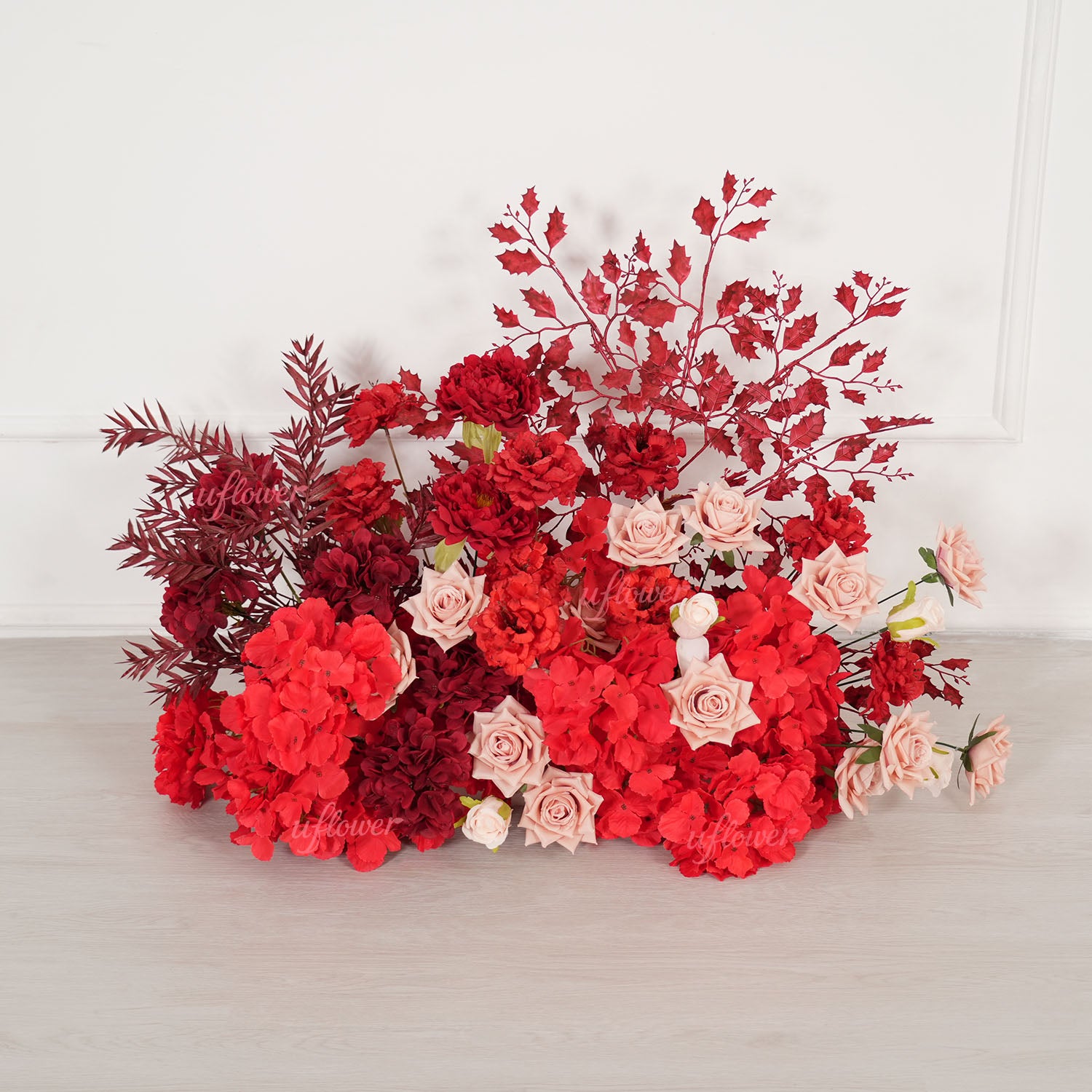 Uflower Red Floral Arrangement Wedding Backdrop Floral Props