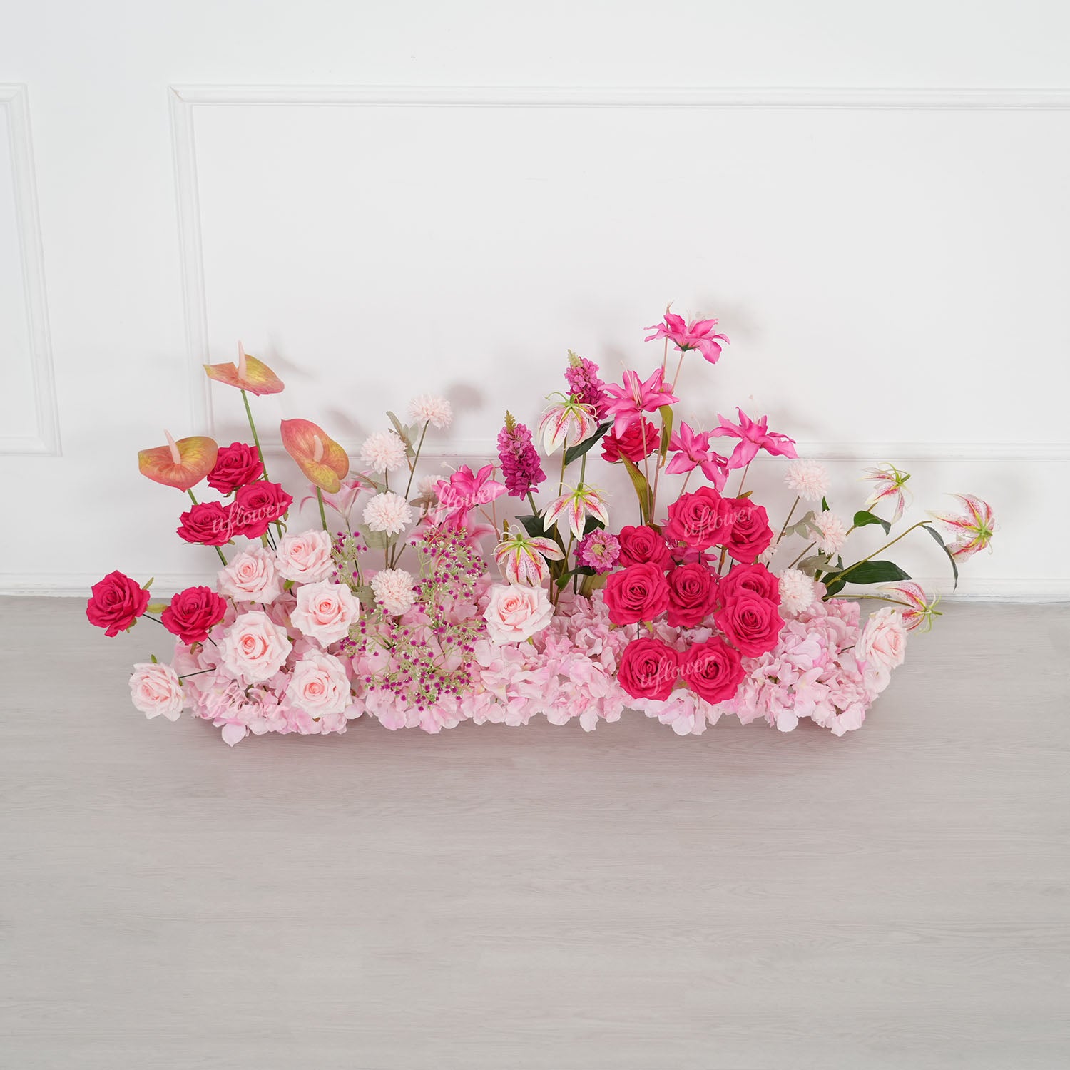 Uflower Rose Pink Floral Arrangement Wedding Backdrop Floral Props