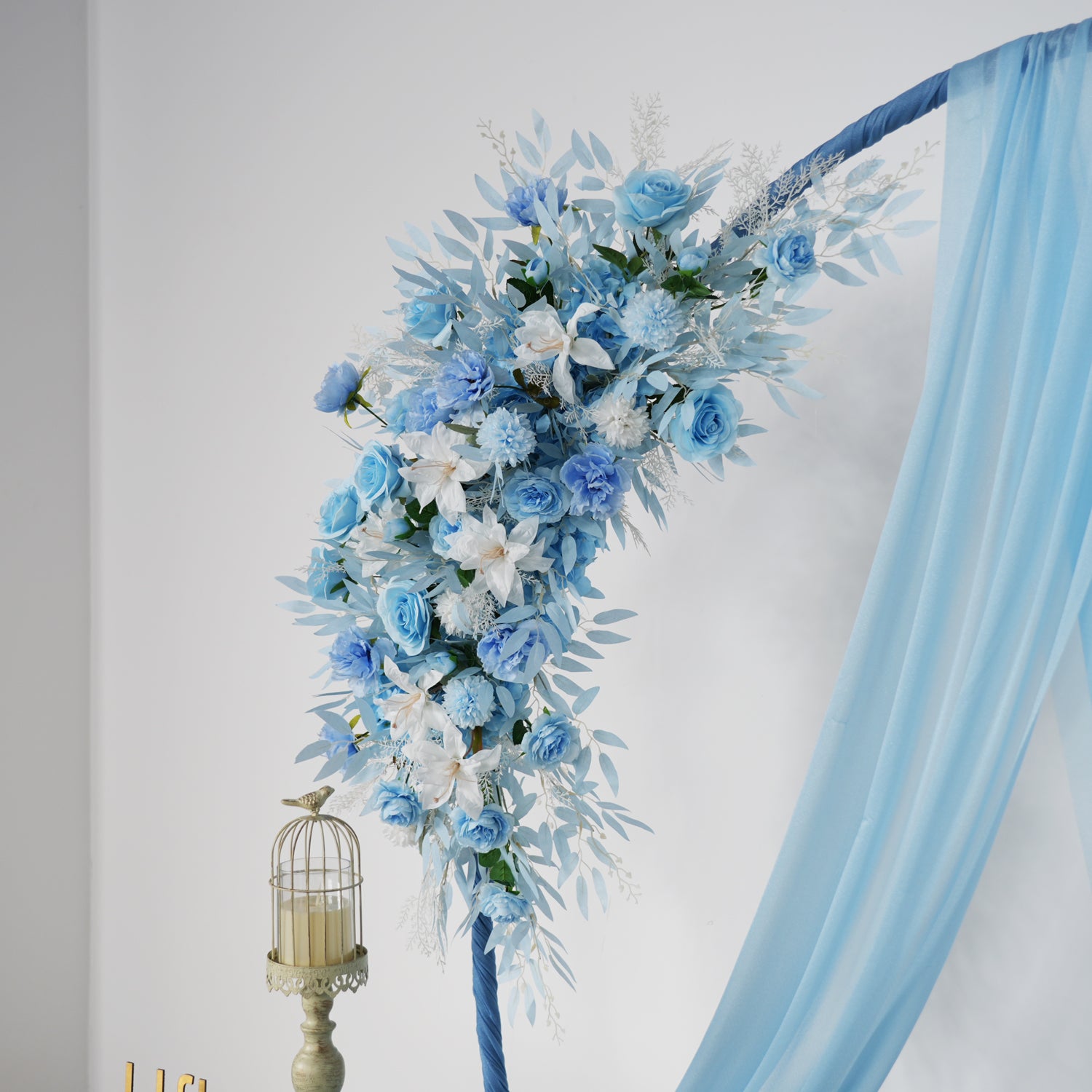 Artificial Blue Wedding KT Backdrop Flower Row Decor
