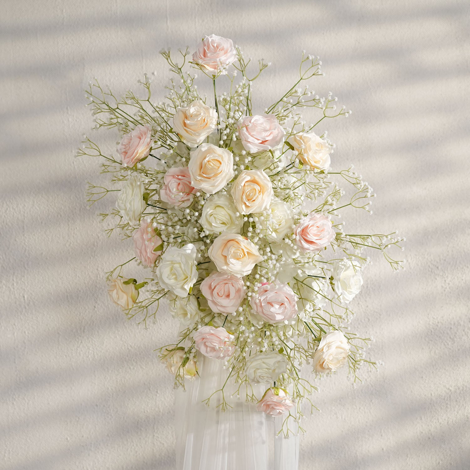 Uflower Champagne White Babysbreath Rose Arrangement Wedding KT Backdrop Decor