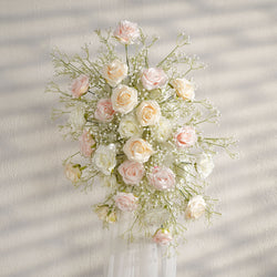 Uflower Champagne White Babysbreath Rose Arrangement Wedding KT Backdrop Decor