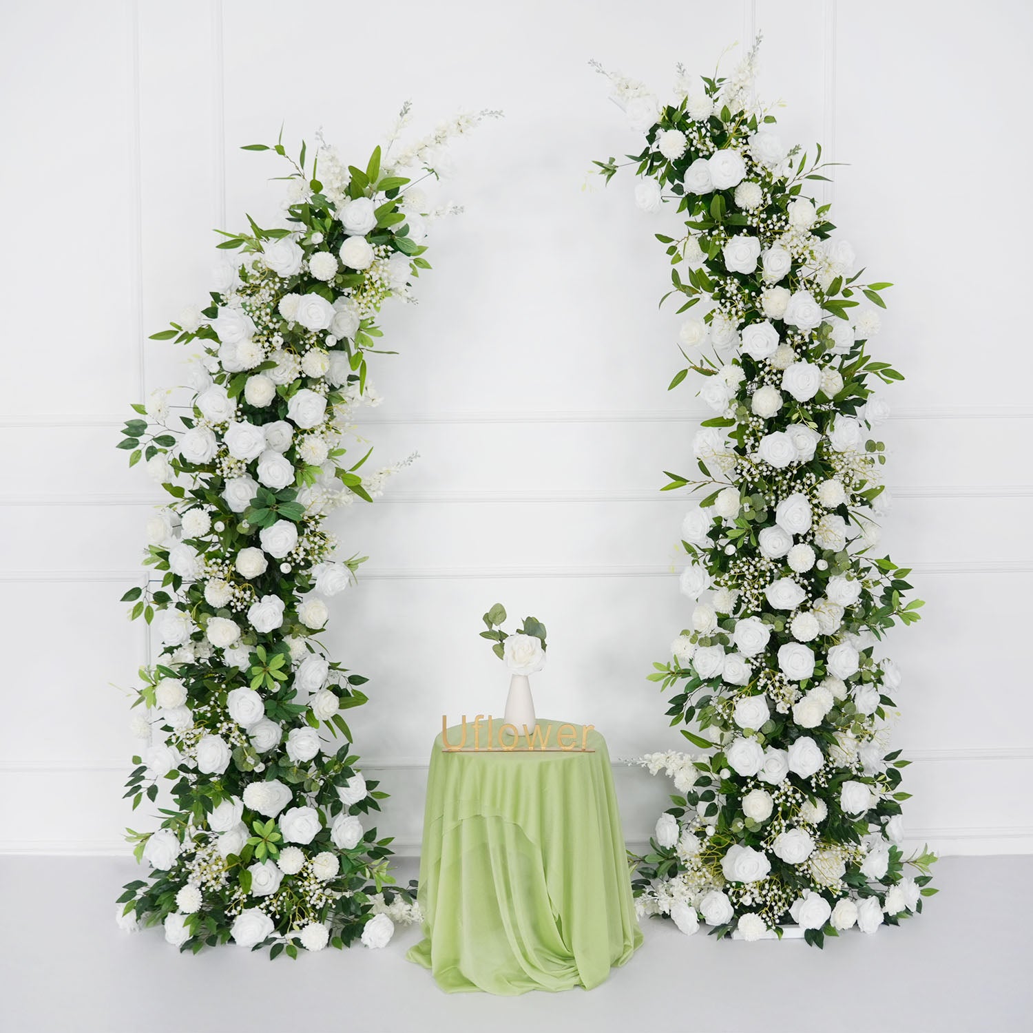 Uflower White Green Rose Floral Arch Wedding Backdrop Decor