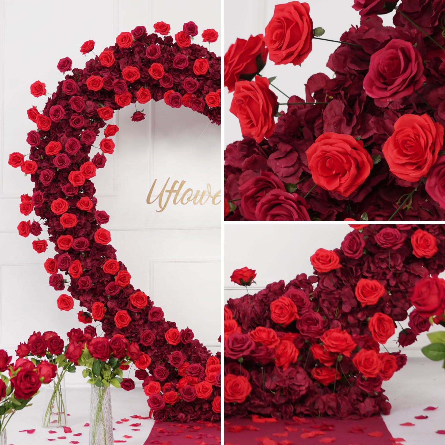 2*2m Rose Red Gradient Flower Wall