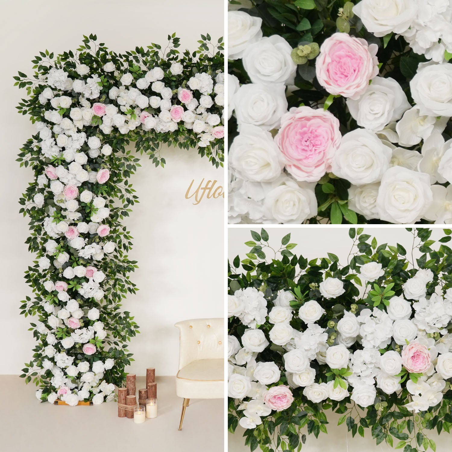 Uflower White Rose Wedding Background Flower Arrangement Arch Decoration