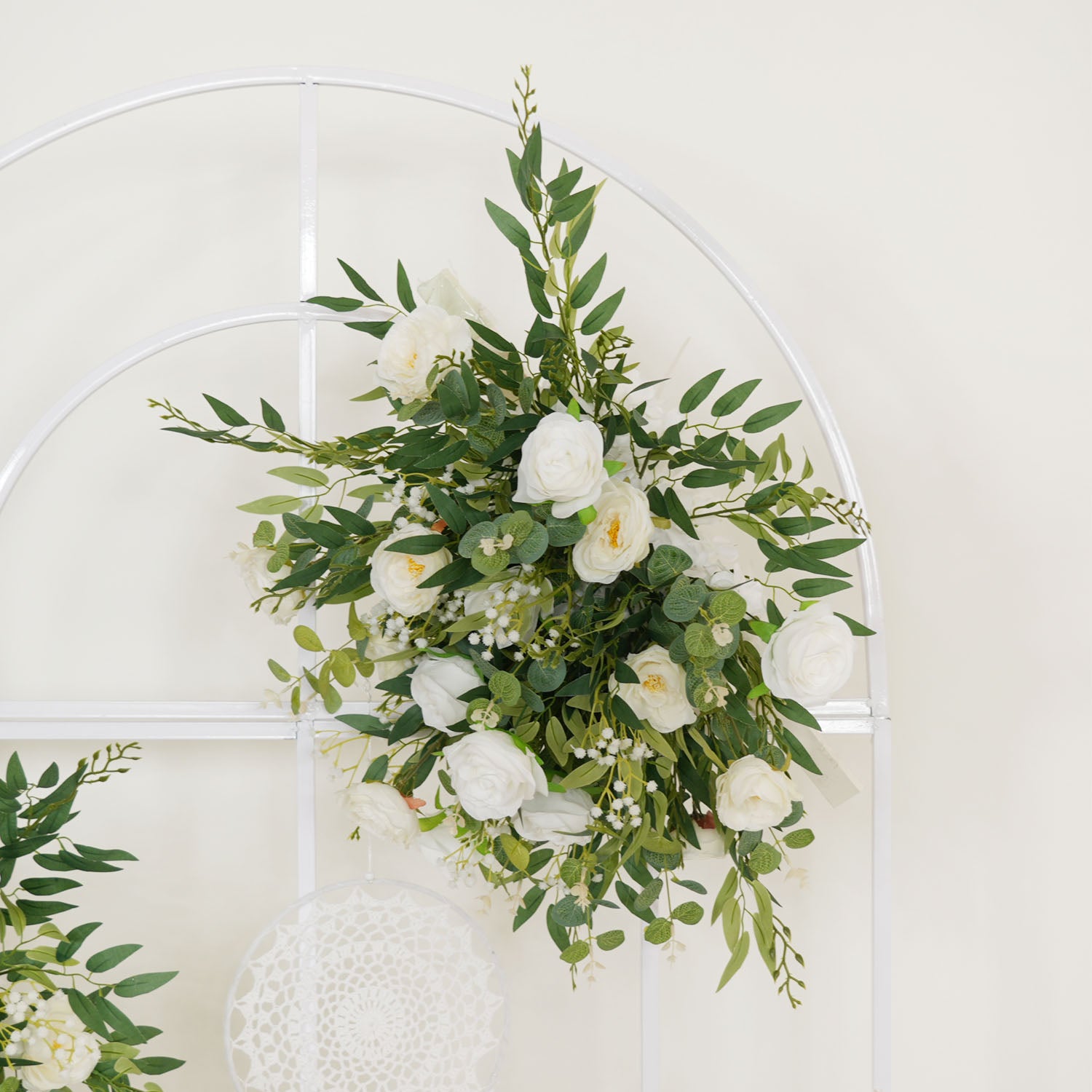 Artificial White Green Wedding KT Backdrop Flower Row Decor