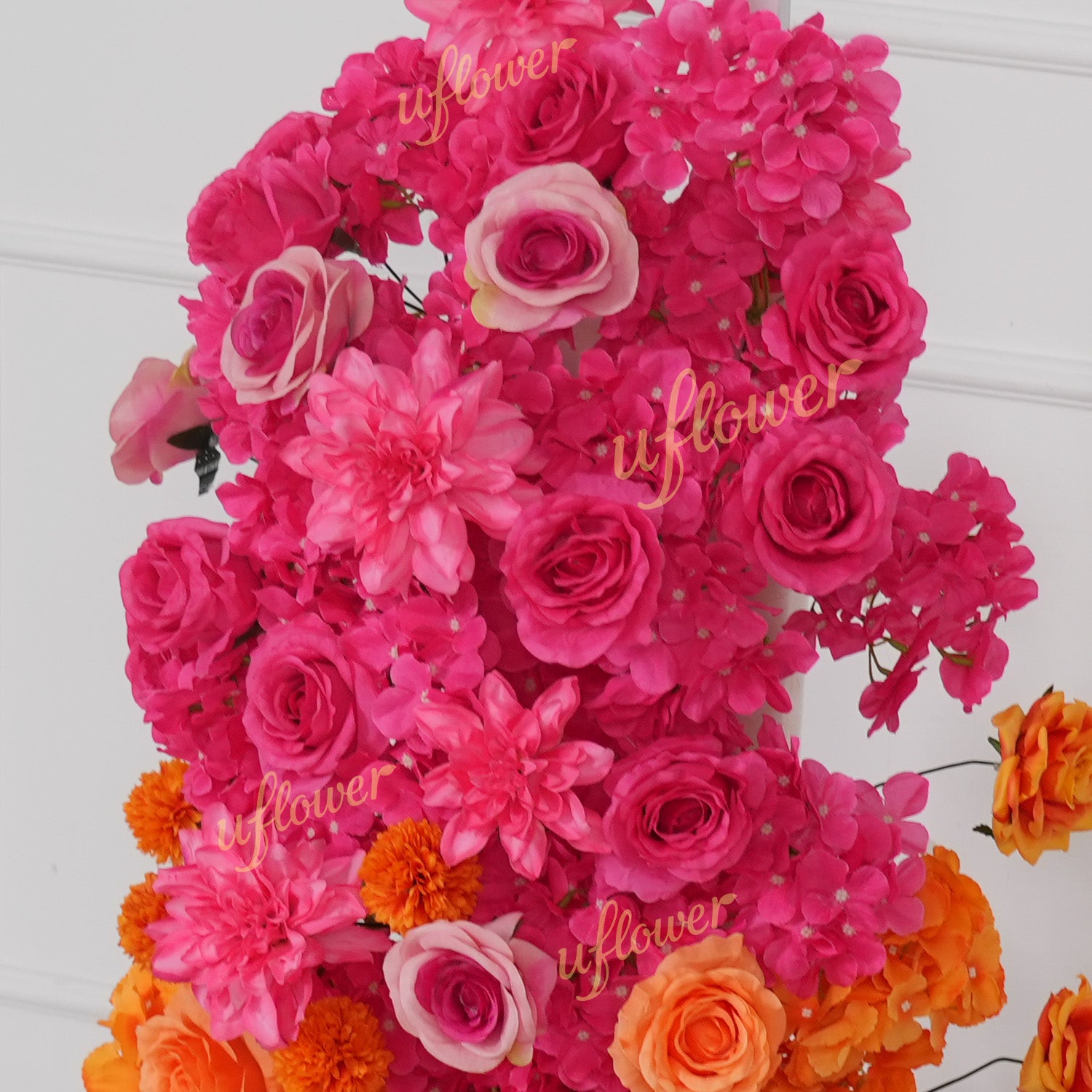 Uflower Rose Red Orange Flower Wedding Backdrop Arch Floral Arrangement