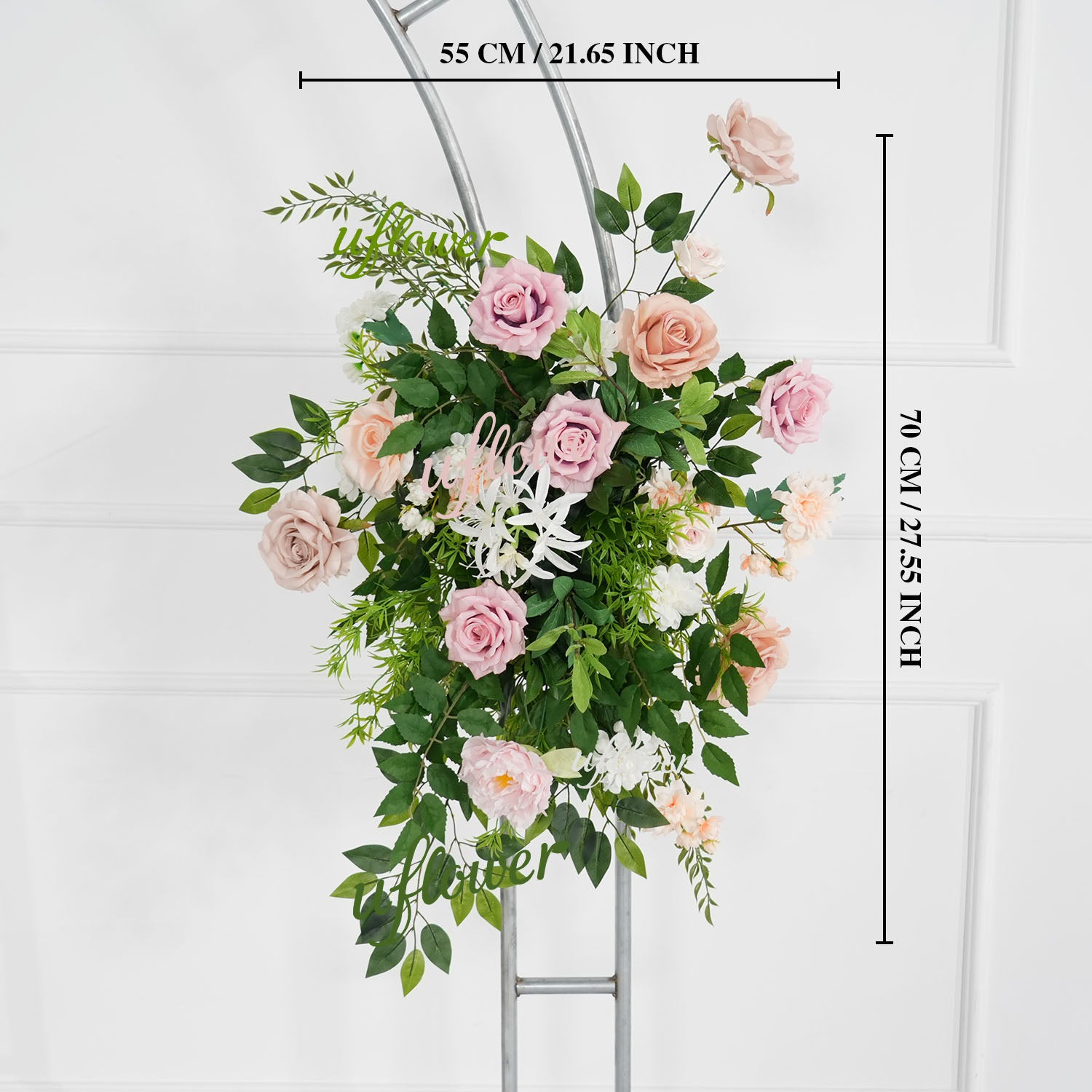 Uflower Pink Rose Green Leaf Hang Flower Floor Floral Wedding Party Event Props