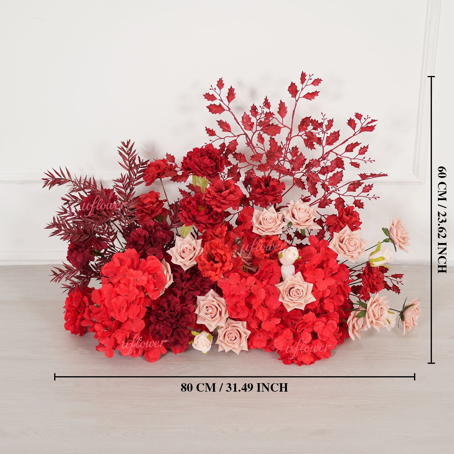 Uflower Red Floral Arrangement Wedding Backdrop Floral Props