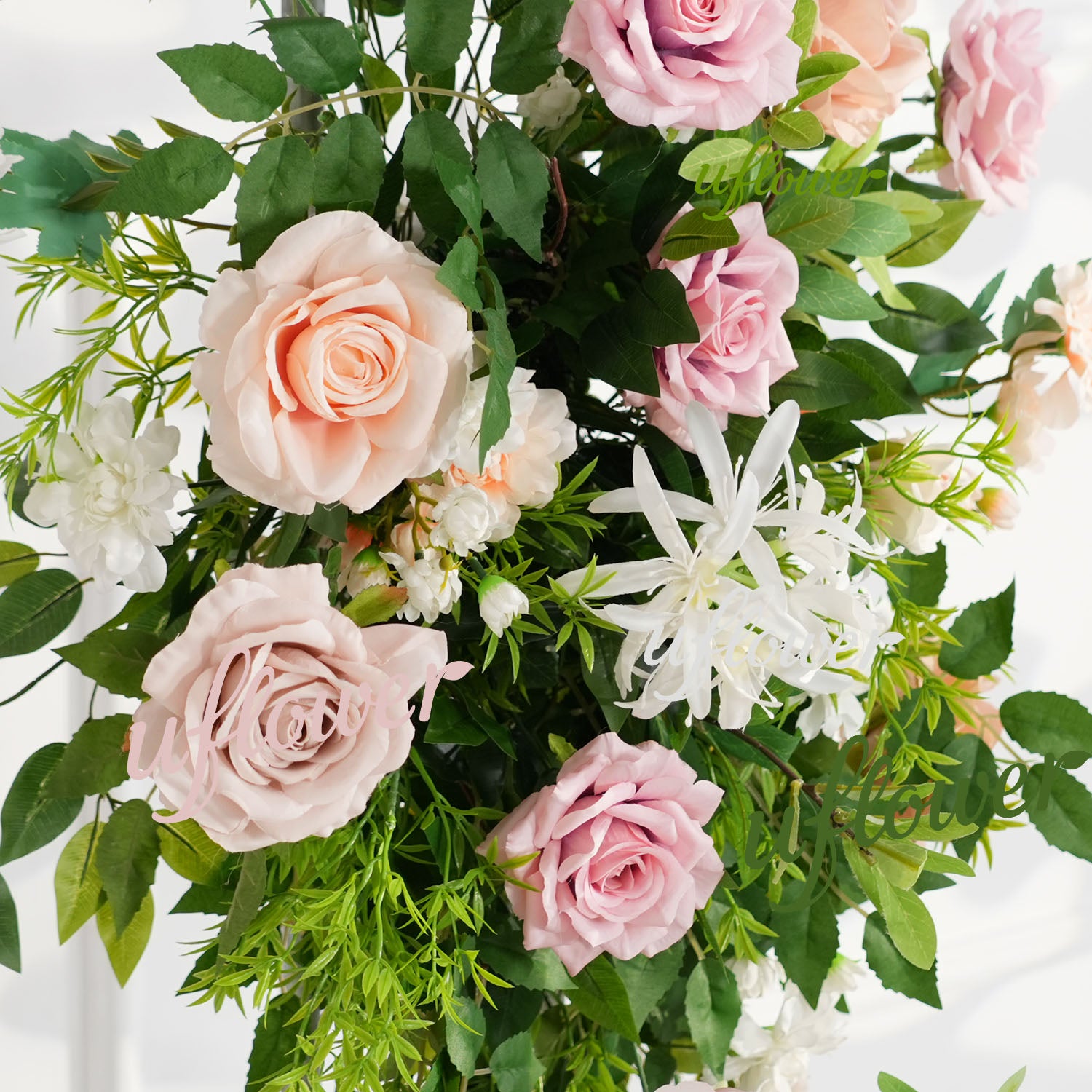 Uflower Pink Rose Green Leaf Hang Flower Floor Floral Wedding Party Event Props