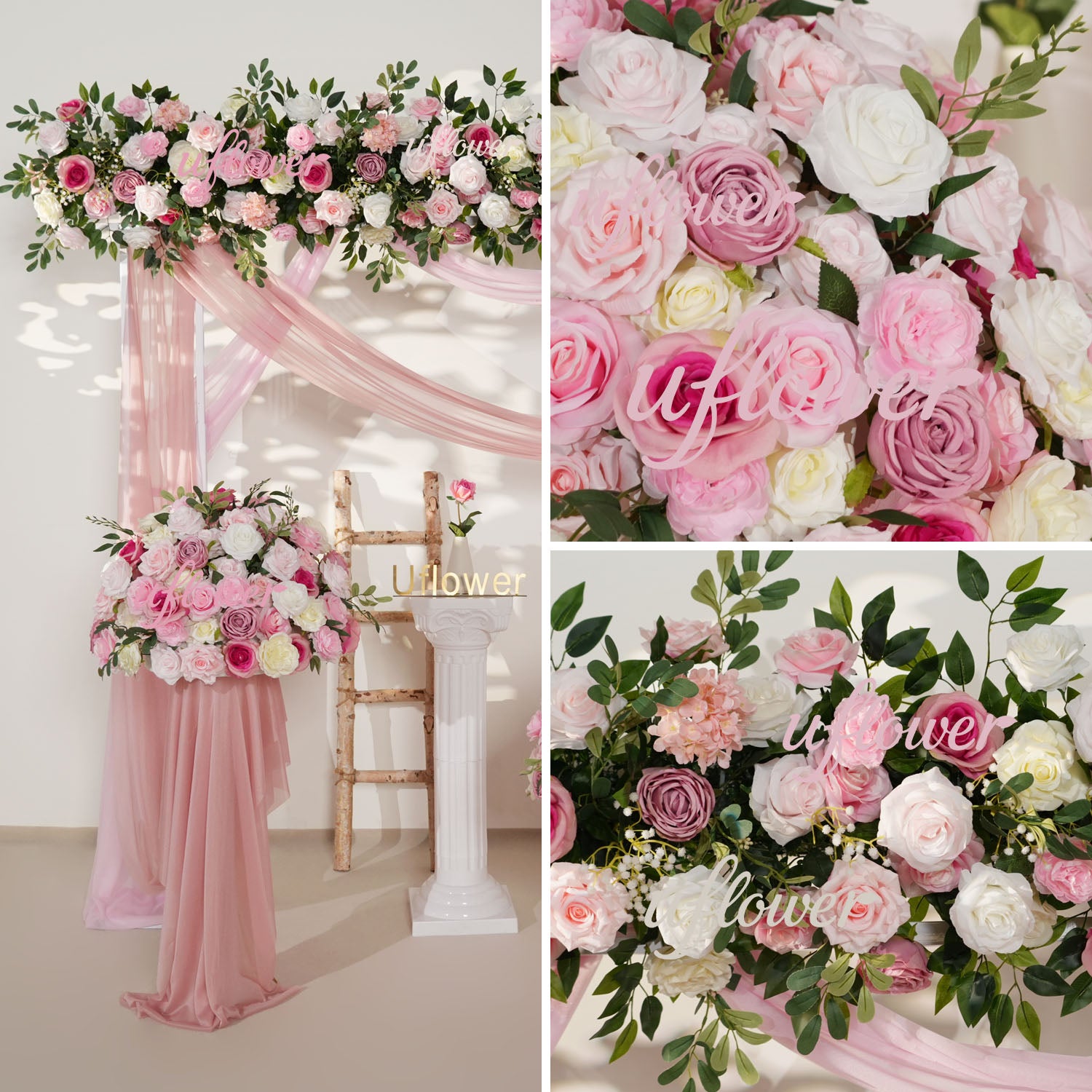 Artificial Pink Rose Flower Arrangement Wedding Backdrop Decor Props