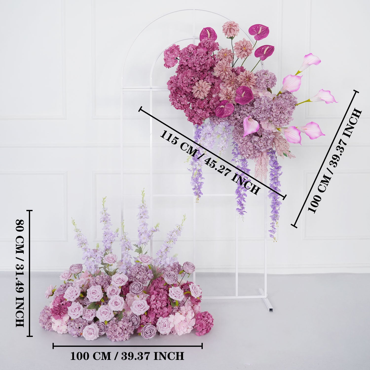 Uflower Rose Hydrangea Calla Lily Wedding Backdrop Arch Hanging Flower Row Floor Floral Arrangement