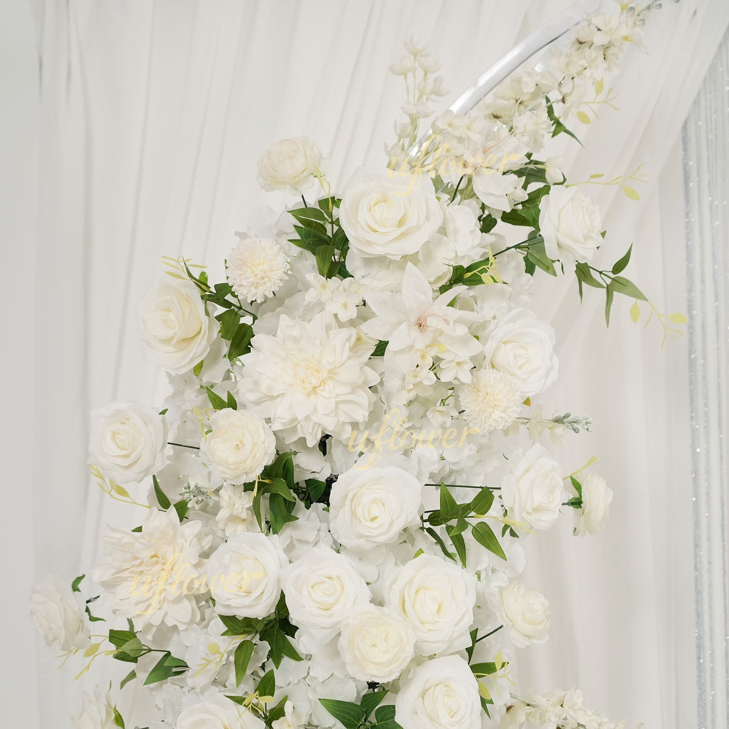 Uflower White Dahlia Floral Horn Arch Wedding Party Backdrop Decor