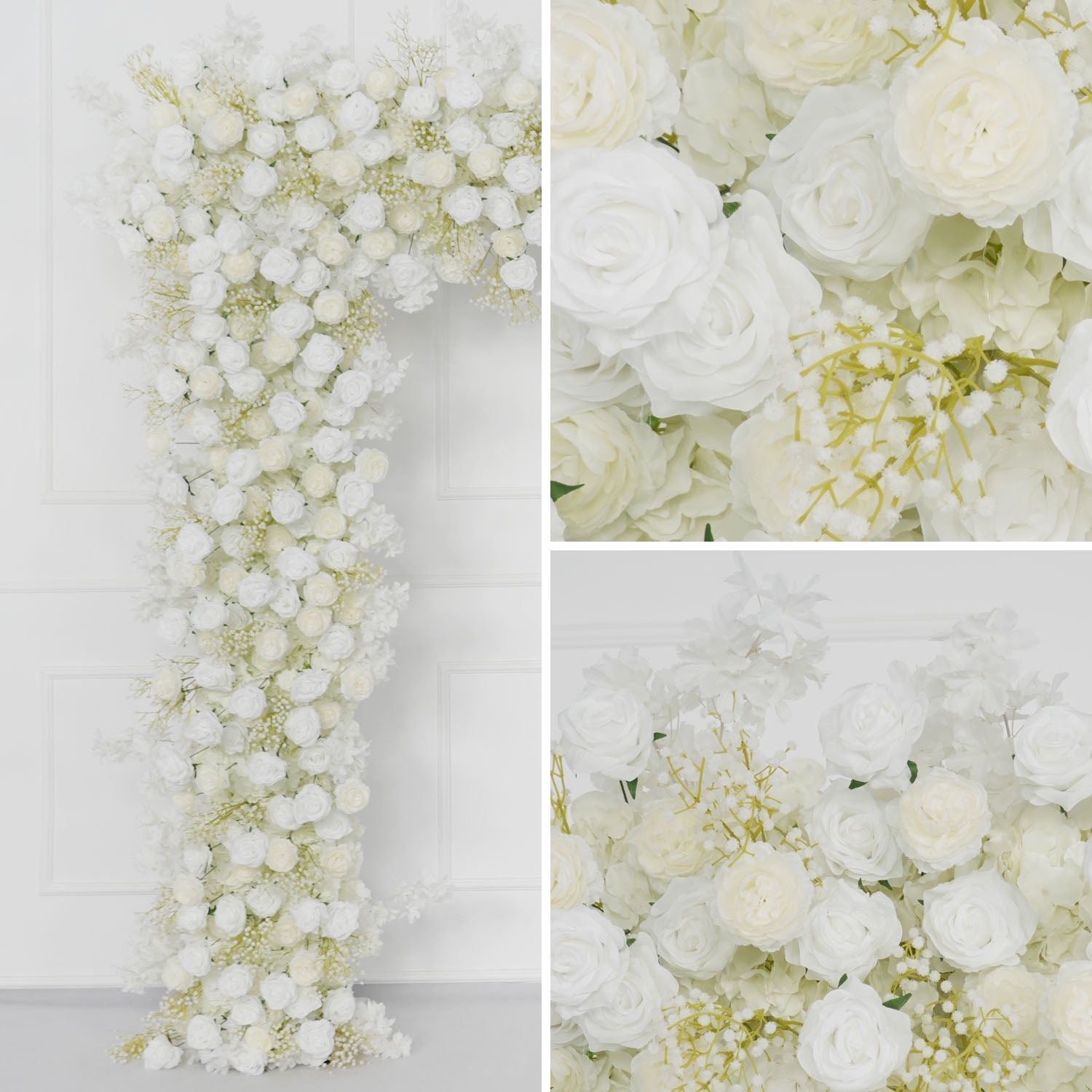 White Baby breath Rose Wedding Backdrop Arch Decor