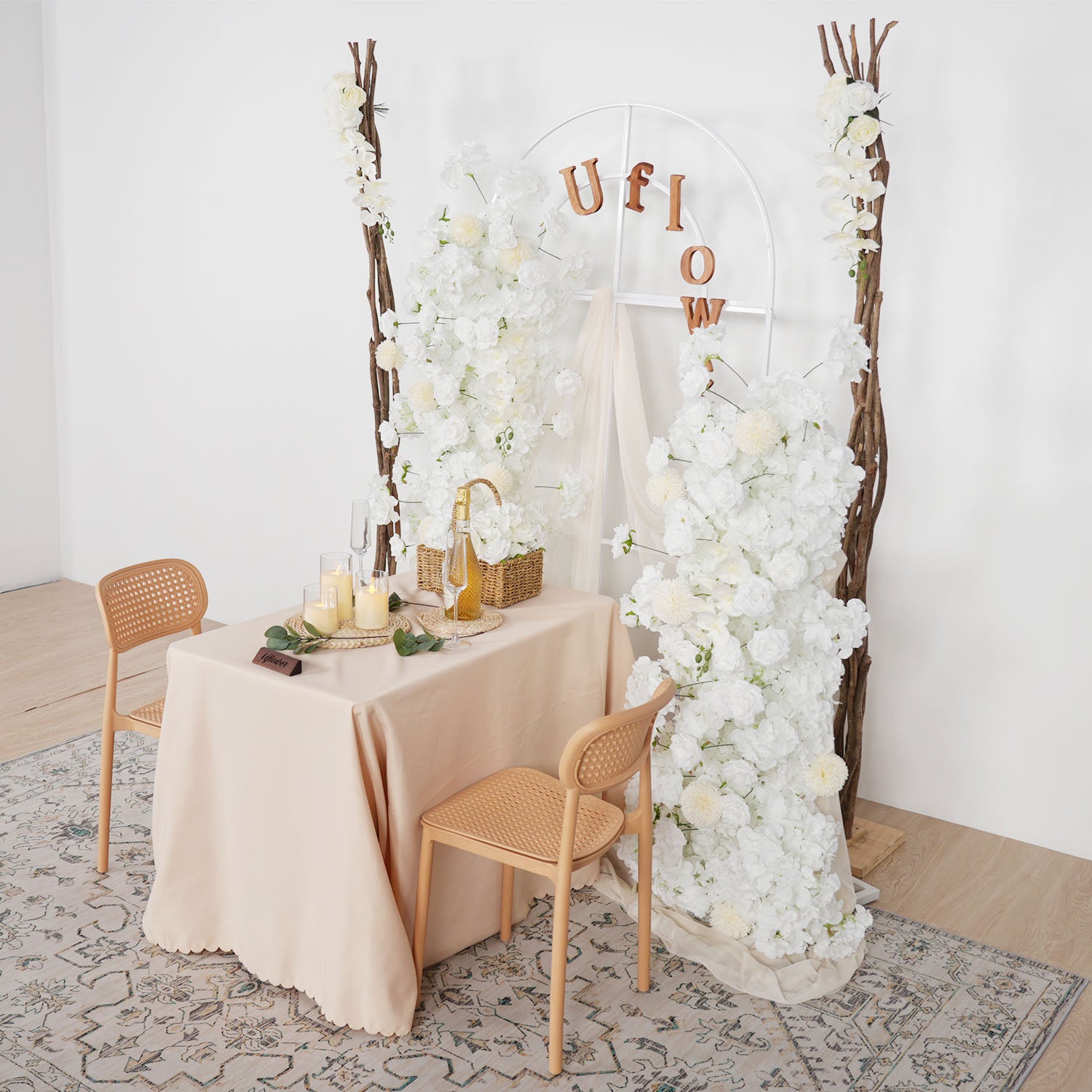 Artificial White Rose Wedding KT Backdrop Flower Row Decor