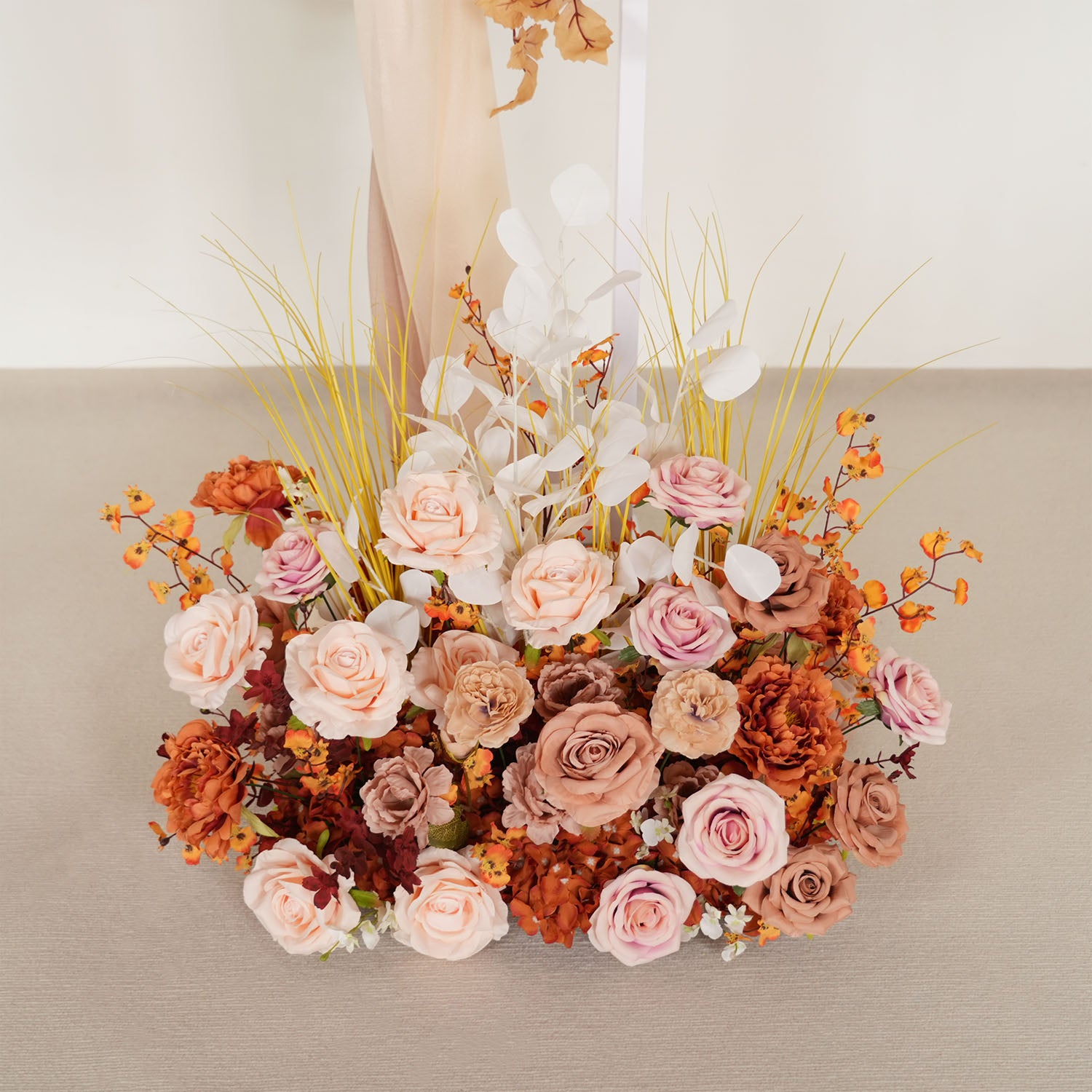 Uflower Artificial Autumn Pink Flower Row Wedding KT Backdrop Decor