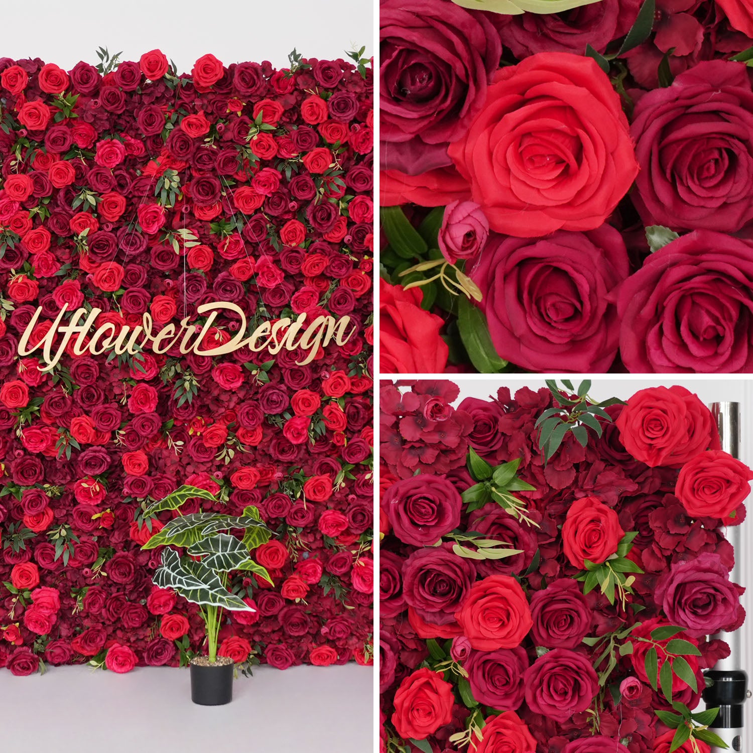 Uflower Artificial Red Rose Wall Wedding Backdrop Decor