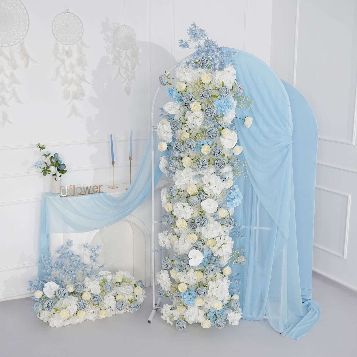 Uflower Blue White Flower Wedding Backdrop Arch Floral Arrangement