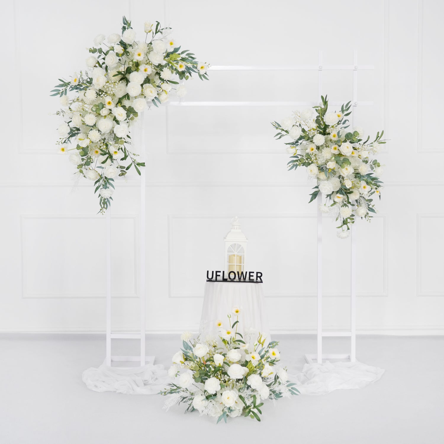 Artificial White Green Wedding KT Backdrop Flower Row Decor