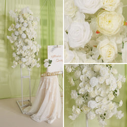 Uflower Artificial White Rose Flower Row Wedding KT Backdrop Decor