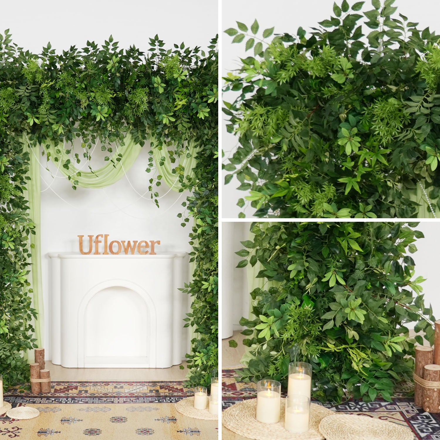 Uflower Green Series Wedding Backdrop Arch Decor Floral Arrangement