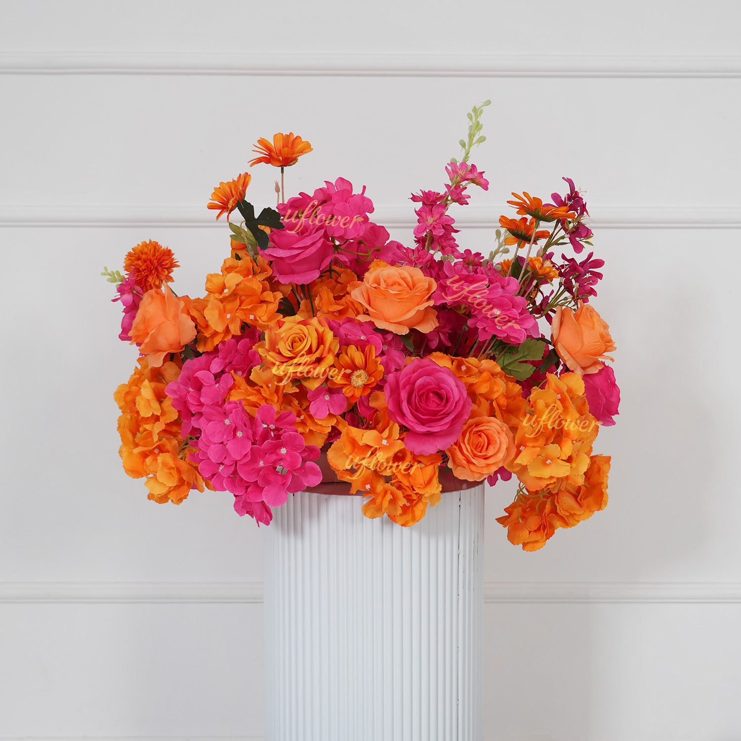 Uflower Rose Red Orange Flower Wedding Backdrop Arch Floral Arrangement