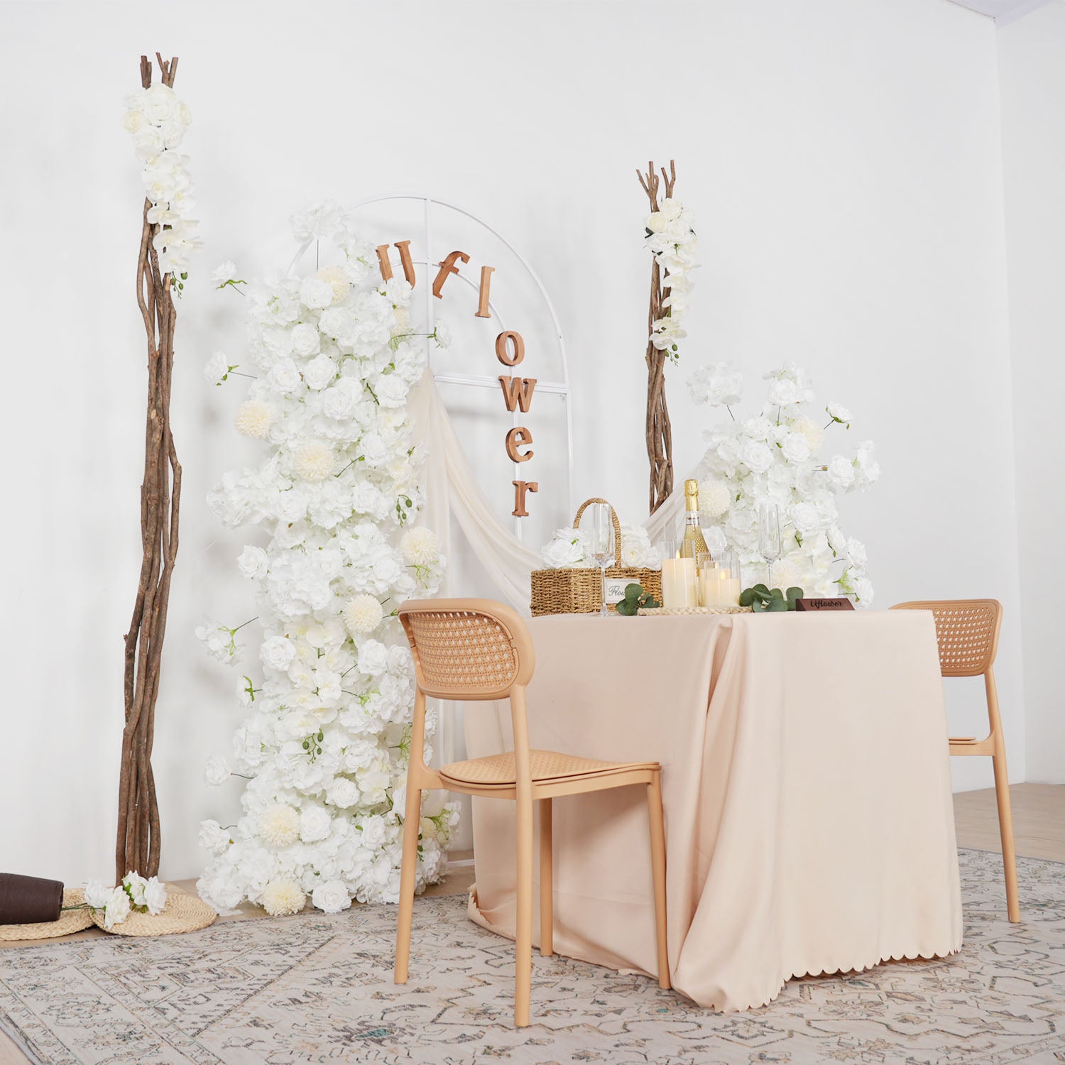 Artificial White Rose Wedding KT Backdrop Flower Row Decor