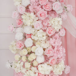 Uflower Artificial Pink White Wedding KT Backdrop Flower Row Decor