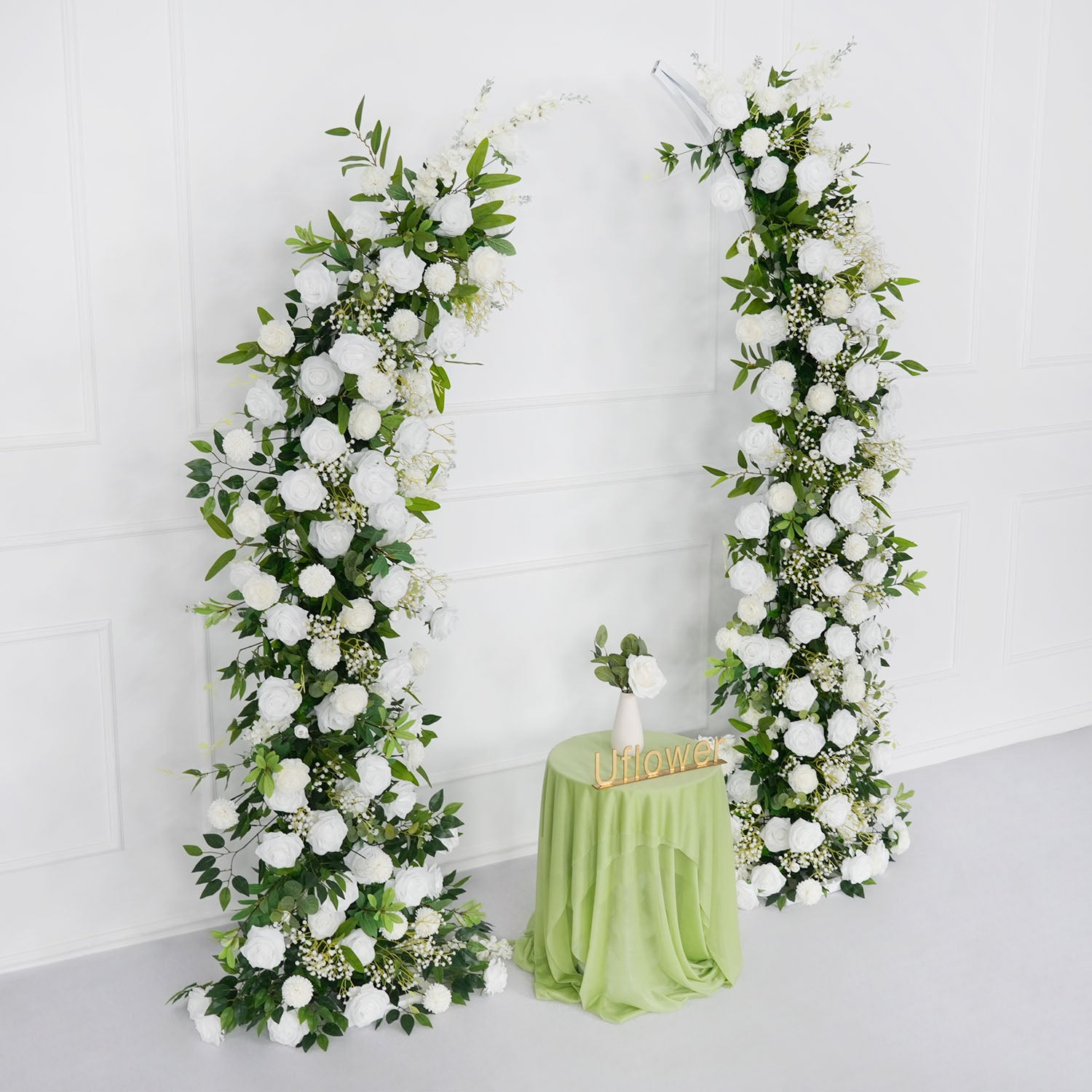 Uflower White Green Rose Floral Arch Wedding Backdrop Decor